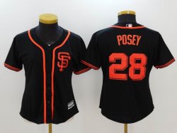 women San Francisco Giants #28 Buster Posey black Majestic baseball jersey