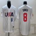 2023 World Cup #8 Trea Turner white USA majestic baseball jerseys 01