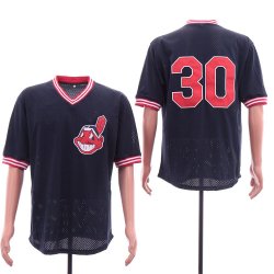 Cleveland Indians #30 blue Mesh baseball Jerseys-SG