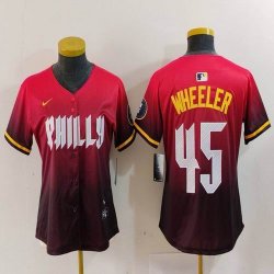 Women Nike Philadelphia Phillies #45 Zack Wheeler red majestic baseball jersey city version