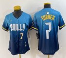 Women Nike Philadelphia Phillies #7 Trea Turner blue majestic baseball jerseys city version 02