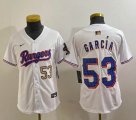 Youth Nike Texas Rangers #53 Adolis Garcia white majestic baseball jerseys Champion patch-BD 02