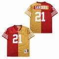 San Francisco 49ers #21 Deion Sanders red yellow splits Throwback nfl jersey