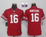 Women Nike San Francisco 49ers 16 Montana Red Color Rush Limited Jersey