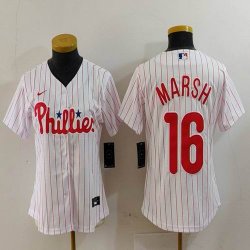 Women Nike Philadelphia Phillies #16 Brandon Marsh white majestic baseball jerseys 01