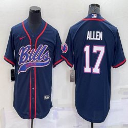 Nike Buffalo Bills #17 Josh Allen dark blue baseball jerseys Joint name-BD