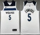 Nike Minnesota Timberwolves #5 Anthony Edwards white blue basketball jersey-XD