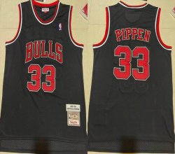 Chicago Bulls 33 Scottie Pippen black throwback basketball jerseys -XD