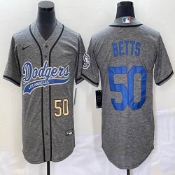 Nike Los Angeles Dodgers #50 Mookie Betts Hemp grey majestic baseball jerseys Joint name -BD