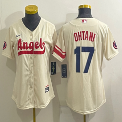 Women Nike Los Angeles Angels #17 Shohei Ohtani beige majestic baseball jerseys city version-BD