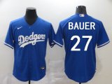 Custom Los Angeles Dodgers #27 Trevor Bauer blue majestic baseball jersey