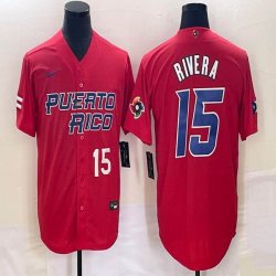 Puerto Rico Baseball #15 Emmanuel Rivera red 2023 World Baseball Classic Replica Player Jersey 05