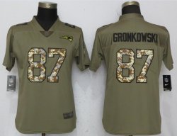 Women Nike New England Patriots 87 Gronkowski Olive Camo Carson 2017 Salute to Service Elite Player