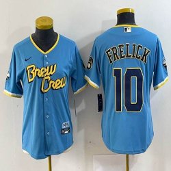 Women Nike Milwaukee Brewers #10 Sal Frelick skyblue majestic baseball Jersey city version