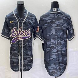 Nike Los Angeless Lakers blank gray camo baseball jerseys Joint name-BD