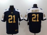 Dallas Cowboys #21 Ezekiel Elliott Nike White blue Color Rush Limited Jersey Gold lettering