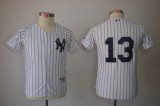 New York Yankees #13 White Black Strip MLB Kid Jerseys