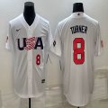 2023 World Cup #8 Trea Turner white USA majestic baseball jerseys 07