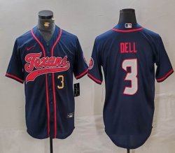 Houston Texans #3 Tank Dell dark blue baseball jersey Joint Name 01