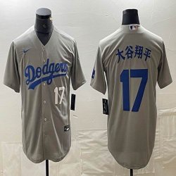 Los Angeles Dodgers #17 Shohei Ohtani Nike gray majestic baseball Jersey Joint name -BD 11