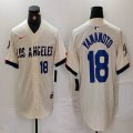 Nike Los Angeles Dodgers #18 Yoshinobu Yamamoto beige fashion MLB baseball Jersey 03