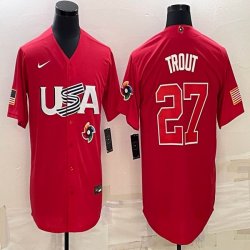 2023 World Cup #27 Mike Trout red USA majestic baseball jerseys 11