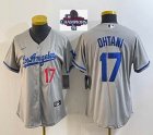 Women 2024 World Series Champions patch Los Angeles Dodgers #17 Shohei Ohtani gray Nike majestic baseball Jersey Joint name -BD 07