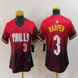 Women Nike Philadelphia Phillies #3 Bryce Harper red majestic baseball jersey city version 01