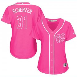 2017 Women Washington Nationals #31 Max Scherzer pink majestic mlb jersey