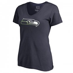 Women\'s Seattle Seahawks Pro Line by Fanatics Branded College Navy Gradient Logo V-Neck T-Shirt