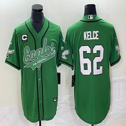 Nike Philadelphia Eagles #62 Jason Kelce green baseball jerseys Joint name C patch-BD