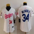 Women Nike Los Angeles Dodgers #34 Fernando Valenzuela white pink fashion MLB baseball Jersey-Joint name-BD 01