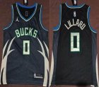 Jordan logo Milwaukee Bucks #0 Damian Lillard black nba basketball Jerseys -XD