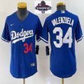 Women 2024 World Series Champions patch Los Angeles Dodgers#34 Fernando Valenzuela blue majestic baseball jerseys-BD