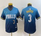 Youth Nike Philadelphia Phillies #3 Bryce Harper blue majestic baseball jersey city version-BD 01