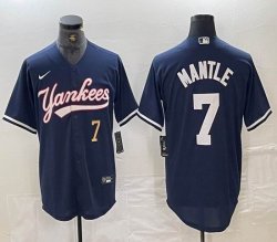 Nike New York Yankees #7 Mickey Mantle blue MLB baseball Jersey Joint name 01