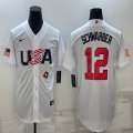 2023 World Cup #12 Kyle Schwarber white USA majestic baseball jerseys 09