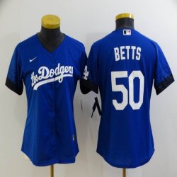 Women New Nike Los Angeles Dodgers #50 Mookie Betts blue majestic baseball Jersey