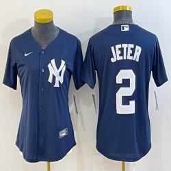 Women New York Yankees #2 Derek Jeter blue majestic baseball Jerseys-BD