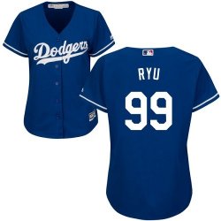 Women Los Angeles Dodgers 99# Hyun-Jin Ryu blue majestic baseball jersey