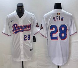 Nike Texas Rangers #28 Jonah Heim white majestic baseball jerseys Champion patch-BD 02