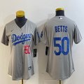 Women Nike Los Angeles Dodgers #50 Mookie Betts gray majestic baseball Jersey-BD