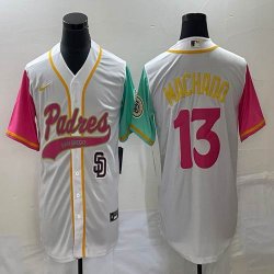 Nike San Diego Padres #13 Manny Machado white red green MLB Baseball jerseys Joint name-BD 01