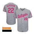 Mens L.A. Dodgers Clayton Kershaw Majestic Gray Road 2016 Mothers Day Flex Base Jersey