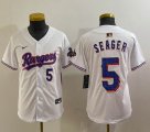 Youth Nike Texas Rangers #5 Corey Seager white majestic baseball jerseys Champion patch-BD 03