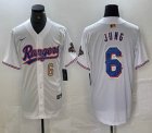 Nike Texas Rangers #6 Josh Jung white majestic baseball jerseys Champion patch-BD 02