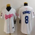 Women Nike Los Angeles Dodgers #8 Enrique Hernandez white pink fashion MLB baseball Jersey-Joint name-BD