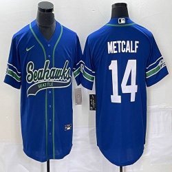 Nike Seattle Seahawks #14 D.K. Metcalf blue baseball jerseys Joint name-BD