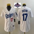 Youth 2024 World Series Champions patch Los Angeles Dodgers #17 Shohei Ohtani Nike white majestic baseball Jersey