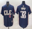 Nike Cleveland Indians #38 Steven Kwan blue majestic baseball jersey -BD 03